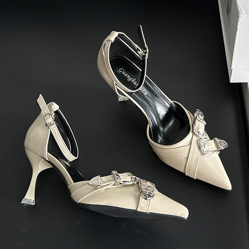 Metal Fashion Buckle Party Ladies Heeled Pumps Pointed Toe Female Designer Footwear Ankle Strap Women High Heels Shoes cd24