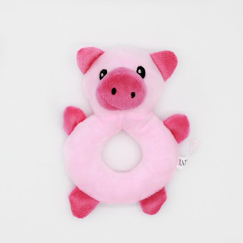 Cute cartoon pet plush chewing bear pig duck shape squeaky animal ring shape small dog cat interactive toy
