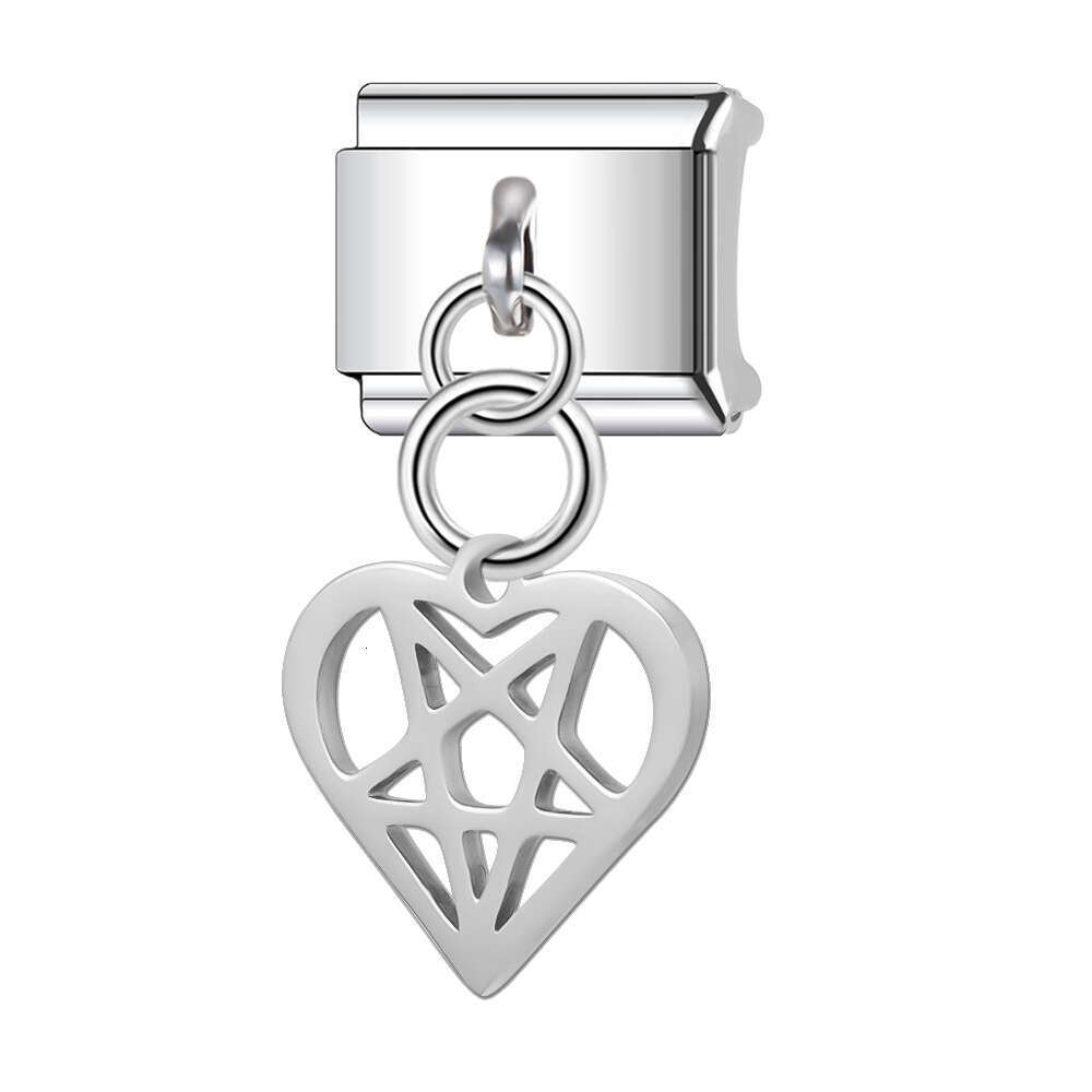 New Women's Gift Heart pendant bead Italian Charms Links Bangle Beads Fit 9mm Stainless Steel Bracelet Making DIY For Women Fashion Jewelry