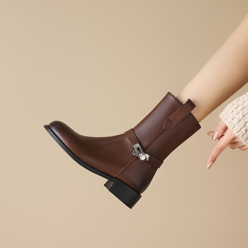 2024 Mid-calf Chunky Heel Autumn Winter Ladies Shoes Lace Up Short Motorcycle Women Boots 3088