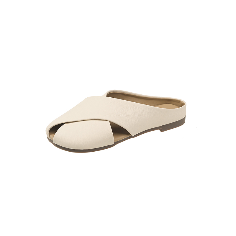 Rubber Loafers Slippers New Cover Toe Slides Slipers Women 2024 Summer Basic PU Rome Fabric Flat Shoes Female Ladies' Sli f89f