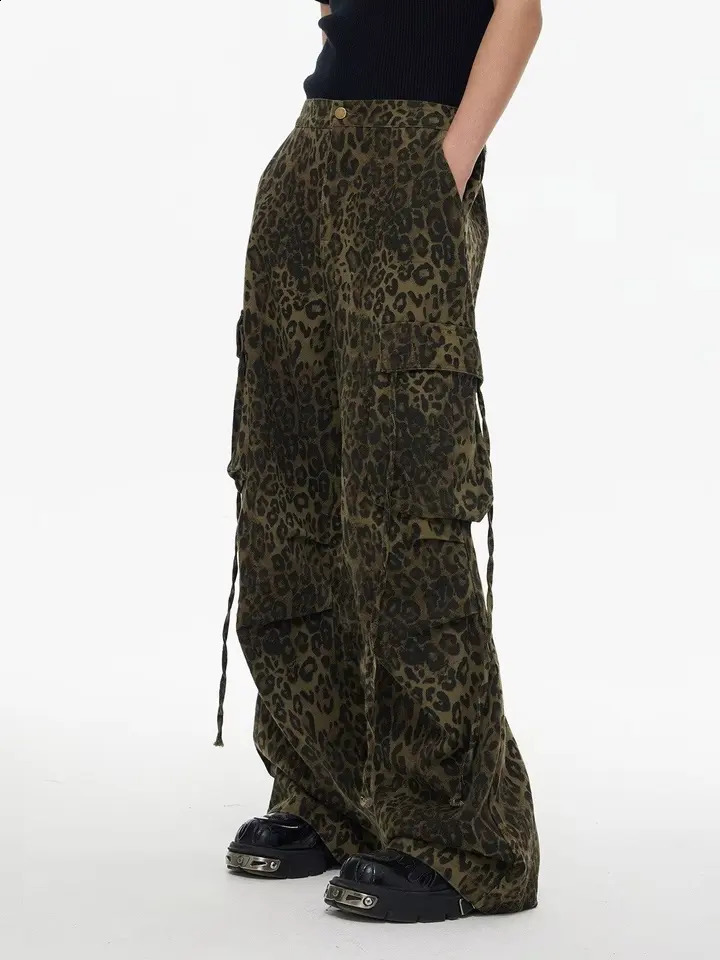 Y2K Streetwear Leopard Baggy Stacked Cargo Jeans Pants For Men Clothes Women Wide Leg Long Trousers Pantalones Hombre 240912