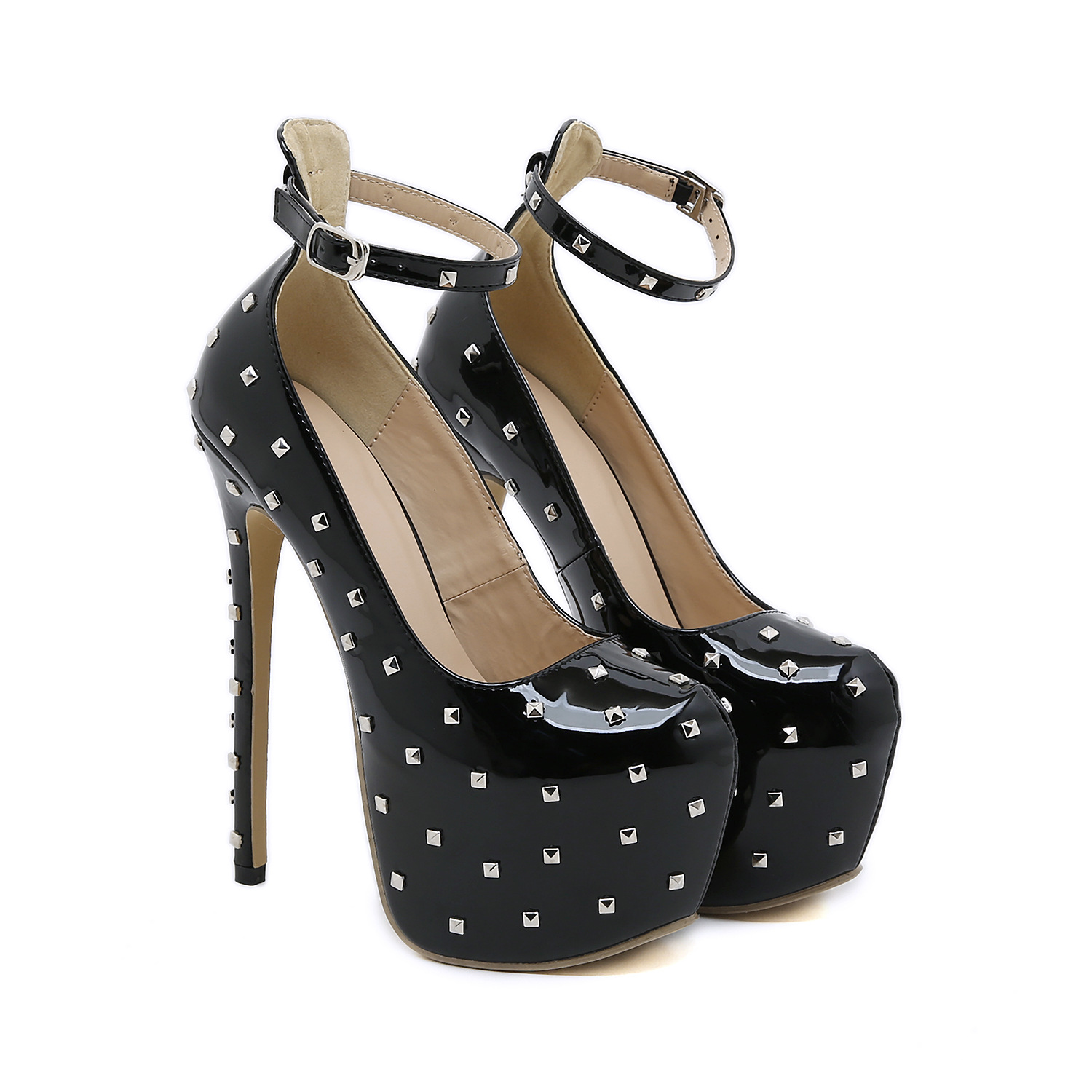 Sexy Fetish High Heels Woman Pumps High Heel Platform Women's Shoes Sexy Rivet Banquet Shoes Pumps Black Big Size 42
