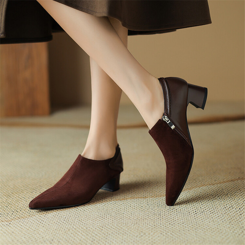 2025 new New 2023 Autumn Loafers Sheep Suede Pointed Toe Chunky Heel Winter Pumps Shoes for Women tos De Mujer 30c9