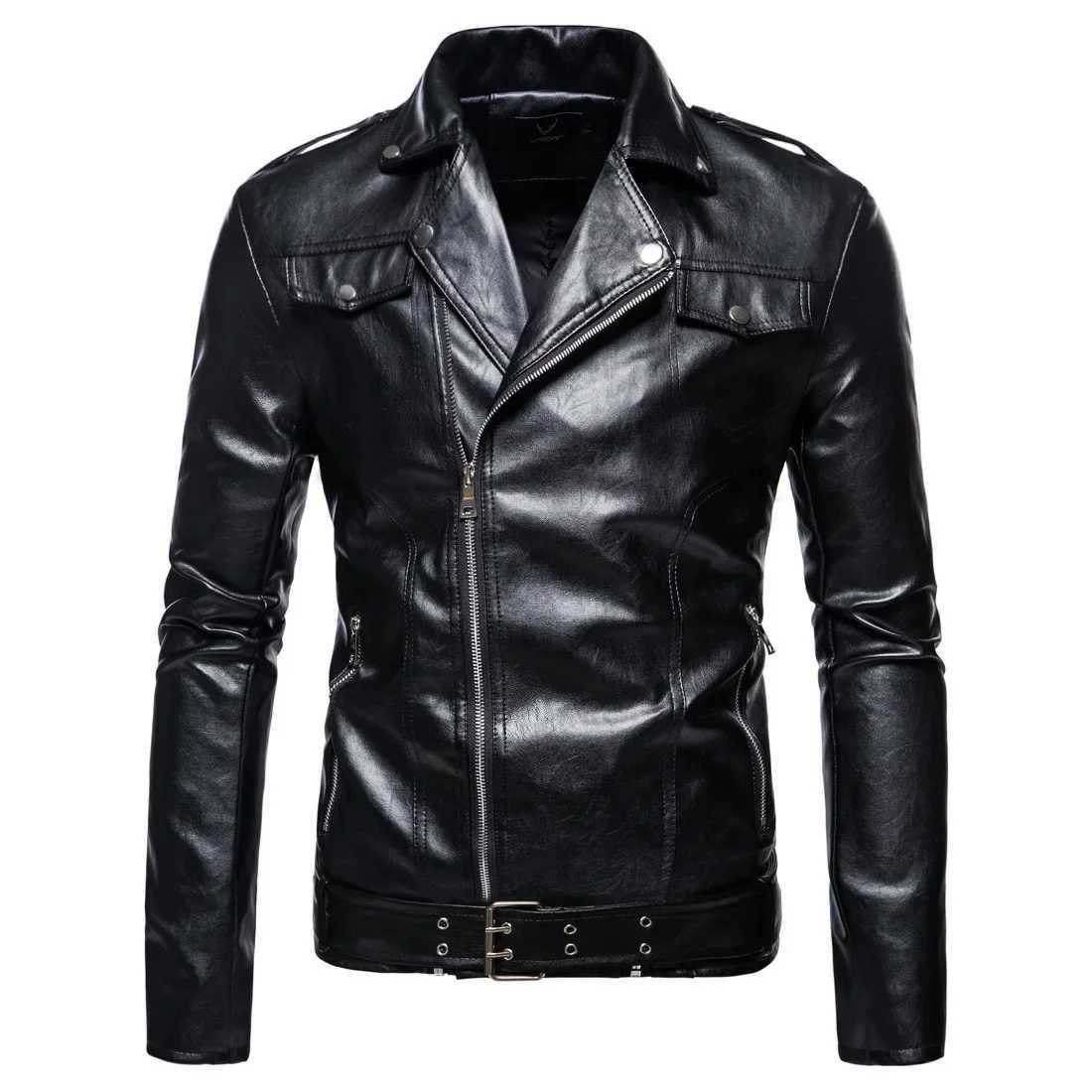 2023 Autumn New Large Mens Polo Collar Mens Motorcycle Leather Coat PU Fashion Leather Jacket CoatX240913