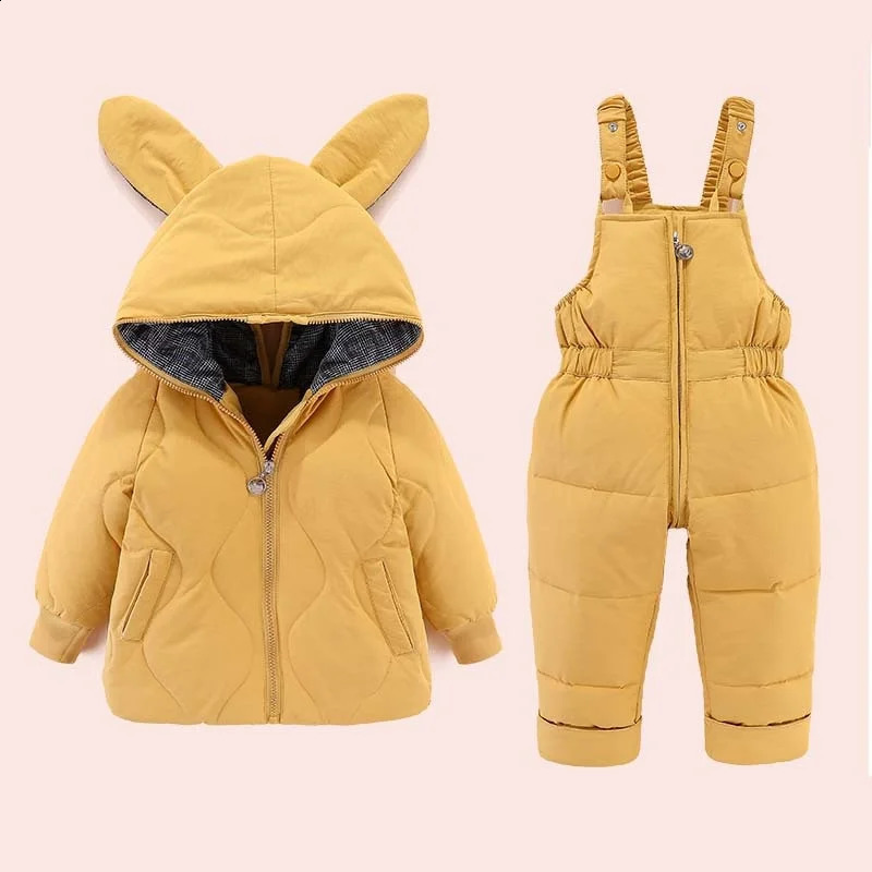 Clothing Snowsuit Boy Winter Children Set Kids Down Jacket Overalls for Girl Baby Warm Coat Pant Infant Overcoat worn front back 240904