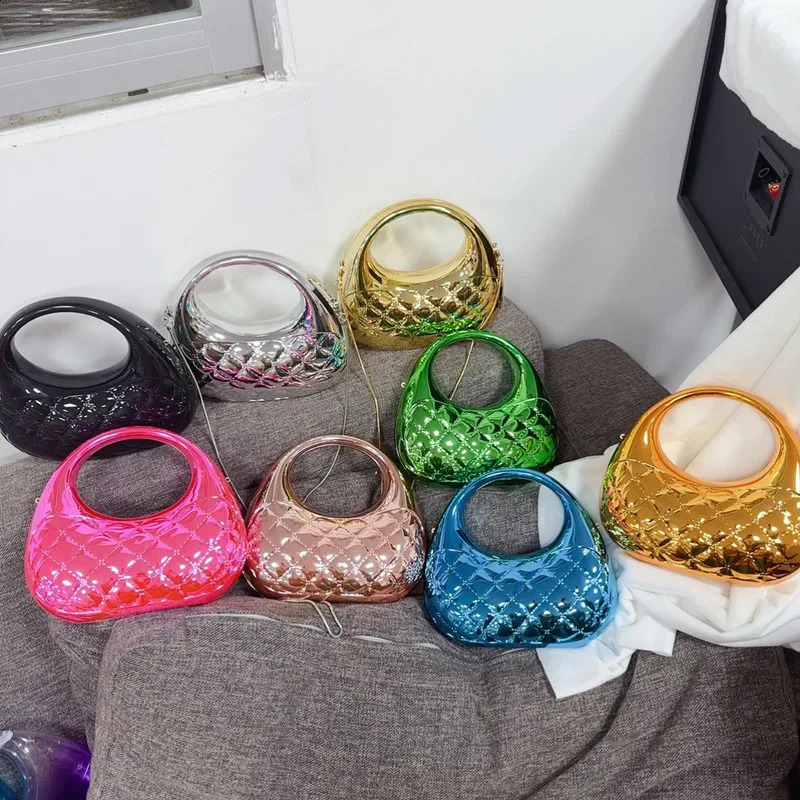 Evening Bag Colorful Candy Colored Cloud Shell Shiny Acrylic Handbag Rhombus Grid Banquet Hand-held Crossbody Bag 240904
