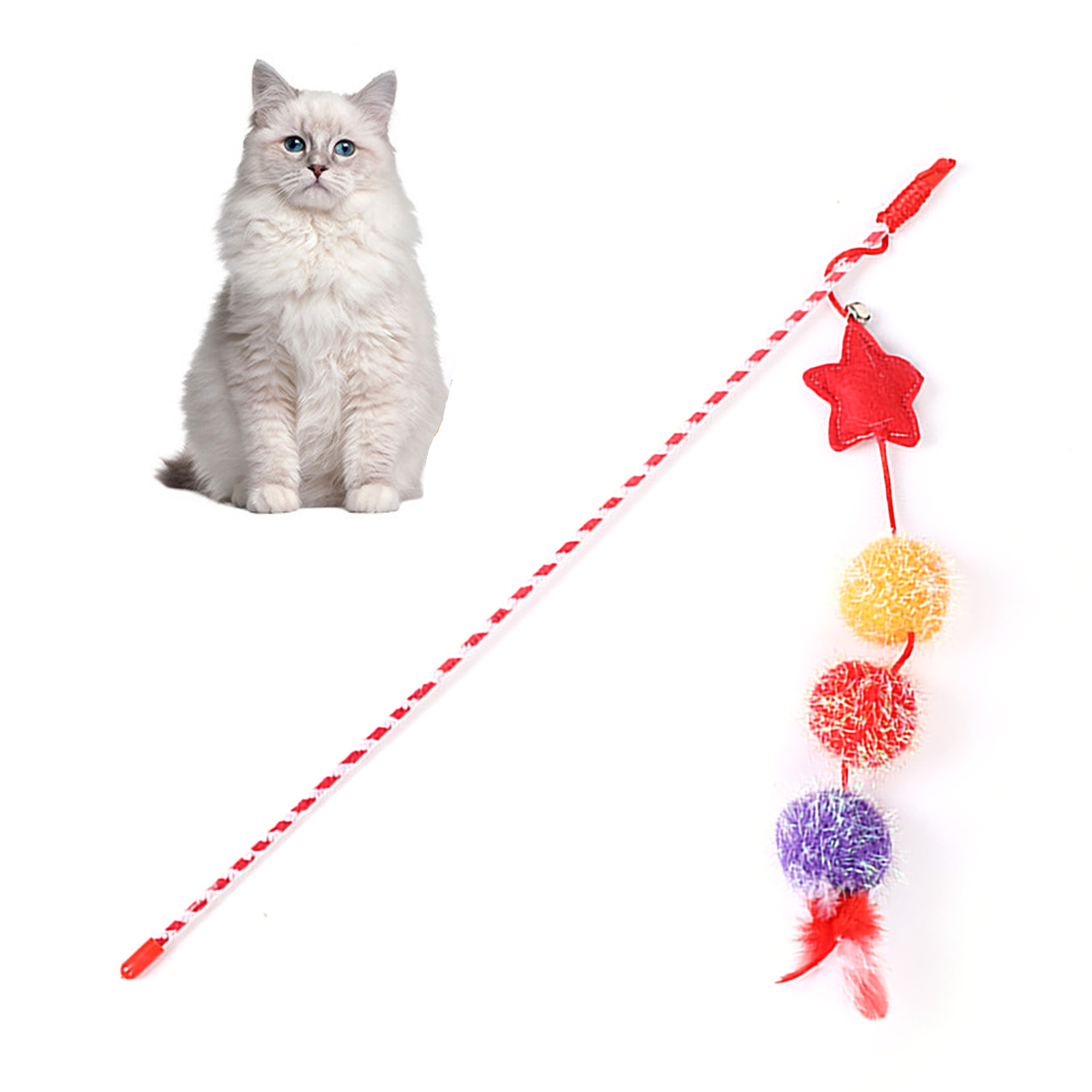 Felt Star Feather Teaser Stick Colorful Soft Hairball Star Cat Teaser Stick For Home Blue