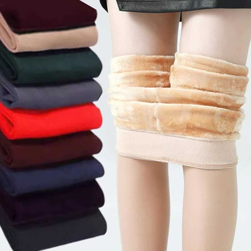 Women Winter Leggings Warm Pantyhose High Waist Solid Color Velvet Thermal Thickened Velvet Leggings Stretchy Black Skin LeggingX240914