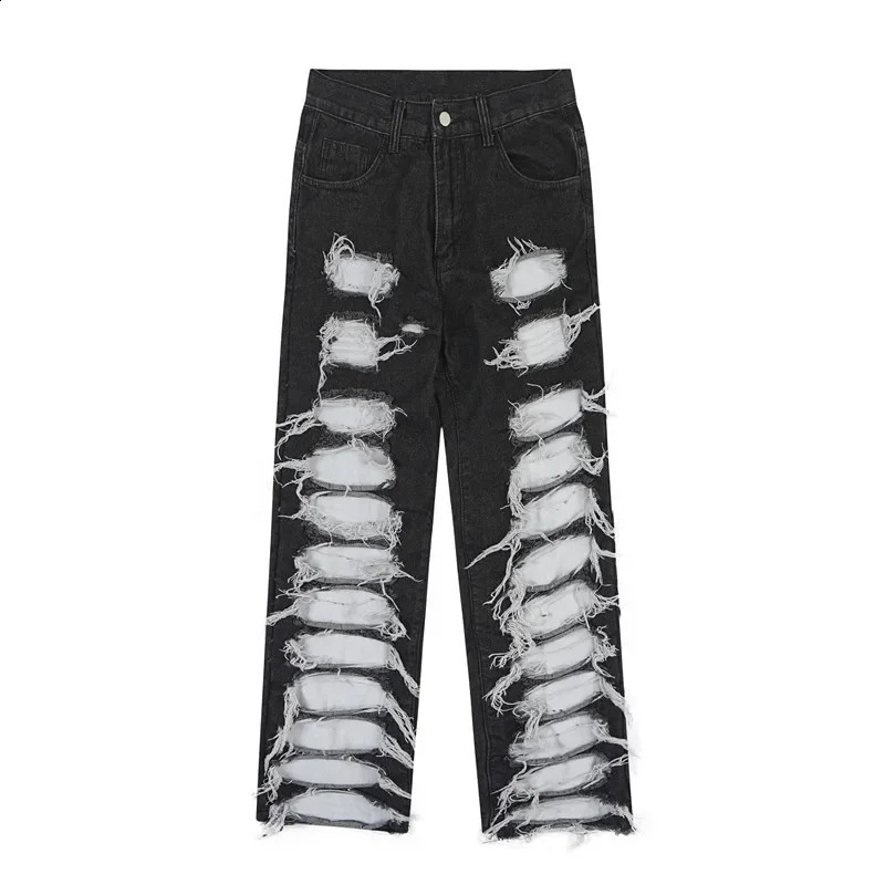 Ropa Grunge Y2K Streetwear Baggy Stacked Ripped Jeans Pants Men Clothing Straight Washed Blue Denim Trousers Pantaloni Uomo 240912