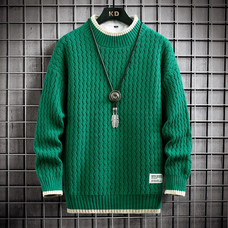 clothing mens loose pull slim fashion knitted sweater thick Homme retro striped 4XL 240906