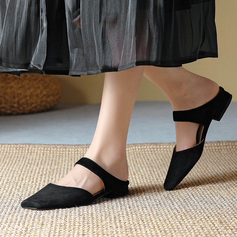 2024 New Summer Sheepskin Shoes for Simple Bow Women Low Heels Square Toe Slippers Mules Handmade c0d8 840