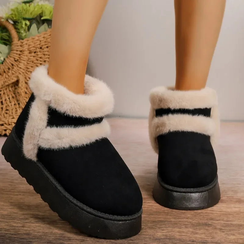 2024 Winter Women Short Plush Warm Snow Casual New Suede Fur Ankle Boots Flats Platform Ladies Shoes Botas 32e3