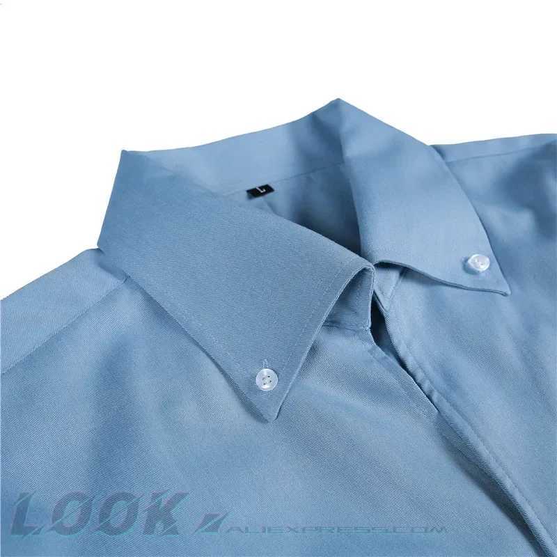 Mens Italian Collar Shirt Wrinkle-free Casual Fashionable Slim-fit with A Lapel Design Branded Clothing Youth New Z240914