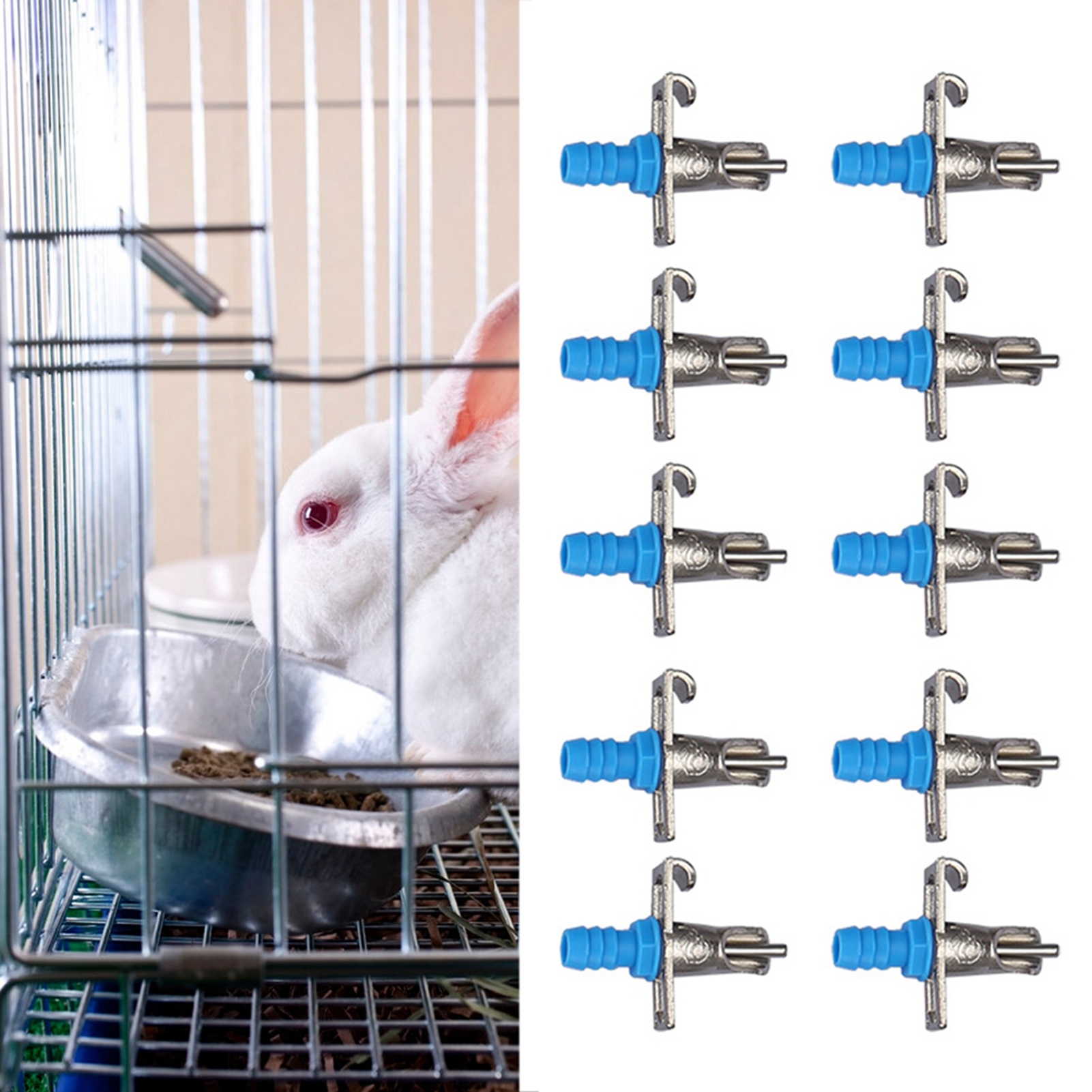 10PCS Rabbit Drinker Nipple Waterer Drinking Water Tool Double Hang Springs