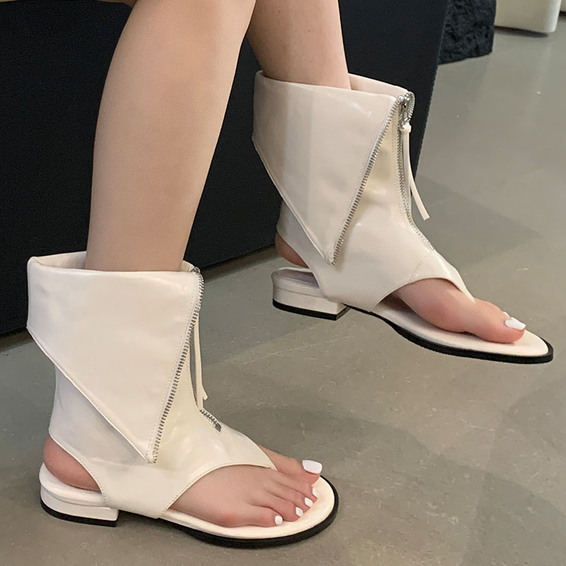 2025 new Zippers Fashion Women Flip ps Female Round Toe Footwear Ladies Flats With Shoes Gladiator Sandals Boots 97fb