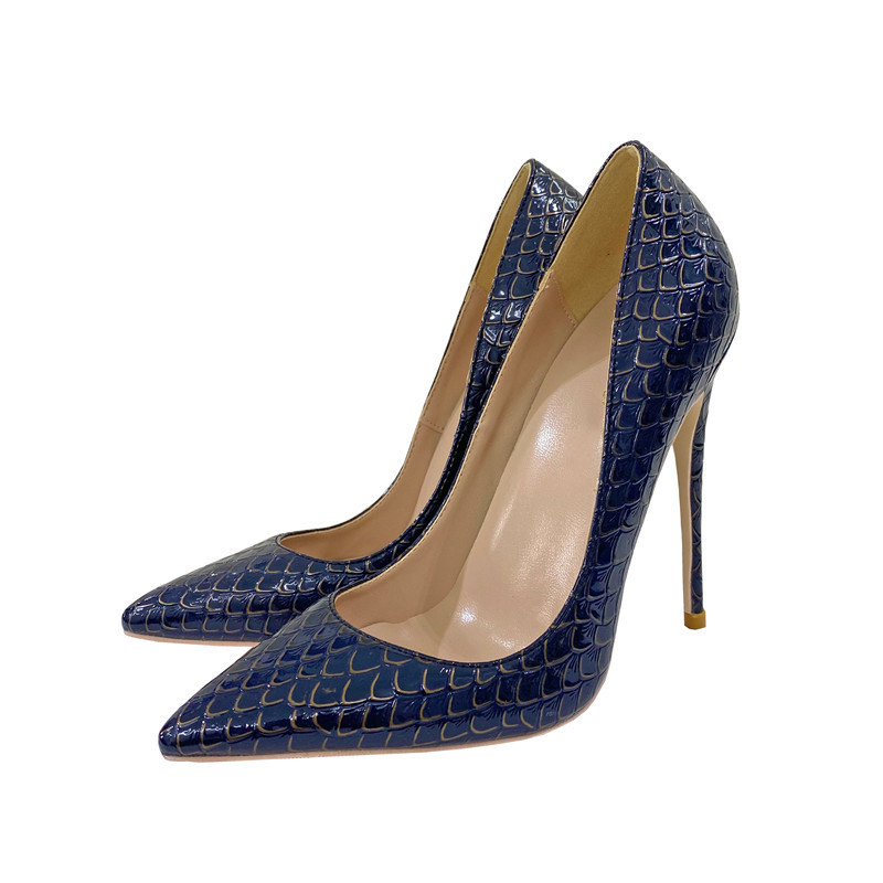 2024 New Fashion Women High Heels Big Size Snake Pattern Single Shoes 12CM Pointed Emboss Pumps Spring Autumn Office Stilettos