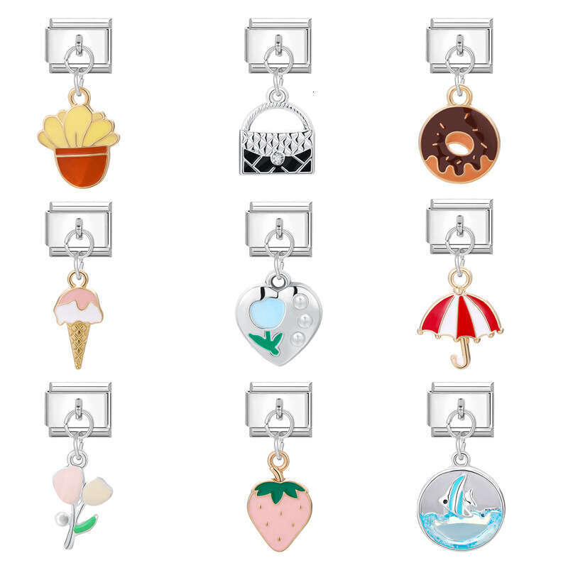 New Women's Gift Cute Dragonfly Butterfly Tulip Pendant Italian Charms Links Bangle Beads Fit 9mm Stainless Steel Bracelet Making DIY For Women F