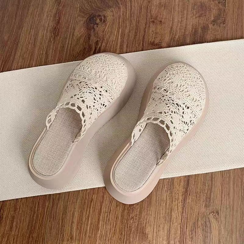 Women's Summer Wear 2024 New Lace Hollowed-out Mesh Shoes with Skirt Cotton Linen Sandals Шлепанцы Женские Летние На Платформе