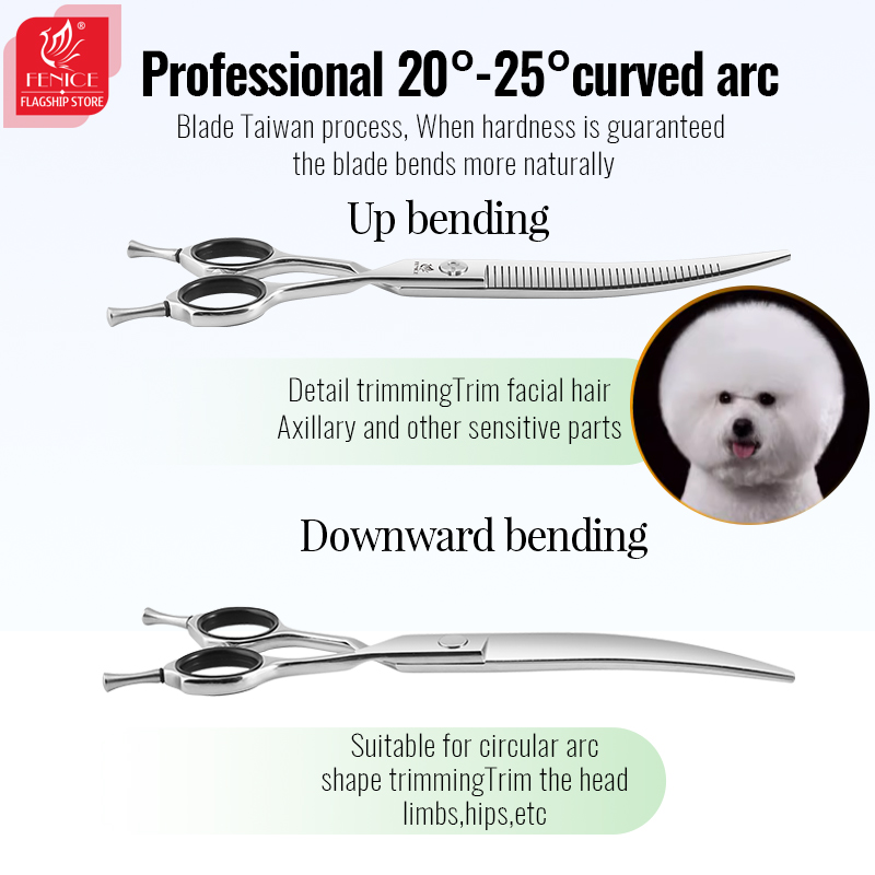 Fenice Dog Beauty Scissors Professional 7/7.5 inch Pet Dog Grooming Scissors Reversed Tooth Fluffy Thinning Shears Rate 50-80%