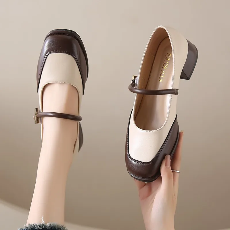 color Soft blocked low order for women 2024 new square toe shallow mouth Mary Jane small leather shoes 5159 shal