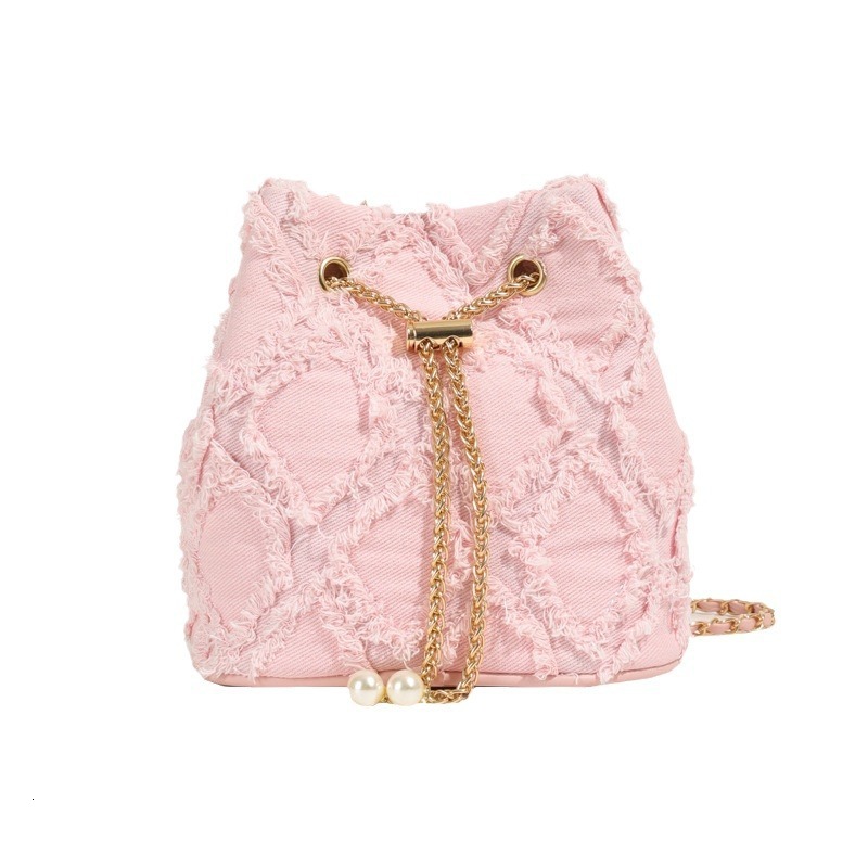 Lingge Mini Bucket 2024 Spring New Simple Crossbody Women's Trendy Drawstring Tassel Shoulder Bag