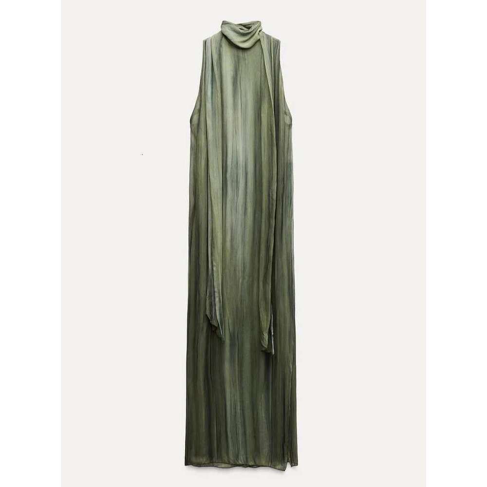 Elegant Sleeveless Lace Up Halter Maxi Dress Women Casual Round Neck Hollow Out Side Slit Dresses Summer Lady High Streetwear
