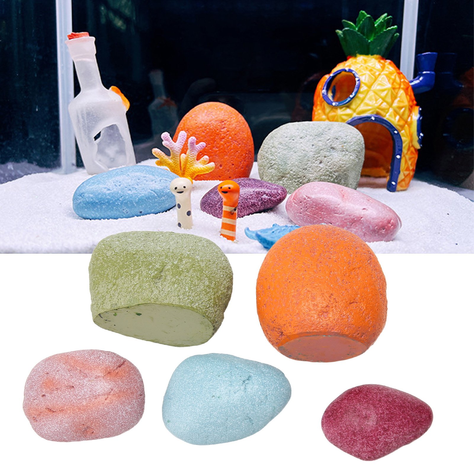 Natural Colored River Rocks for Aquarium, Decorative Colored Stones, Innovative Landscaping, 5PCs