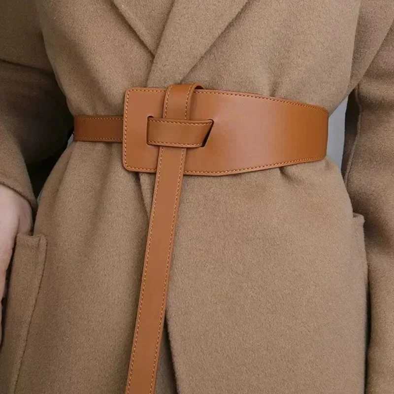Lady Belts for Women High Quality Knot Soft Genuine Leather Long Waistband Female Waist Wide Coat Corset Belt CummerbundsX240914
