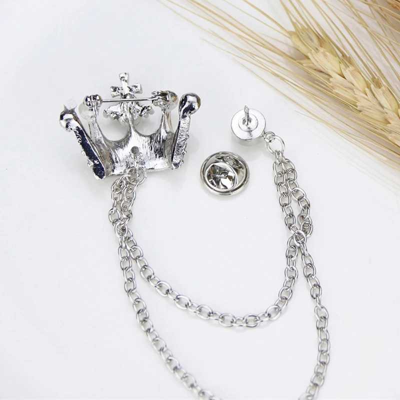 Crown Brooch Korean British Style Chain Crown Brooch Suit Tassel Chain Lapel Pin Badge Retro Men Accessories Wedding BanquetX240914