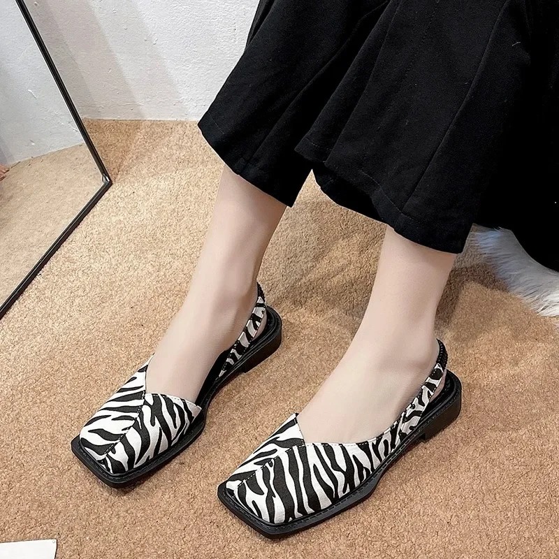 Women's New Summer Style PU Leather Solid Color Comfortable Women's Sandals Casual Slingback Office Elastic Band Women's Loafers
