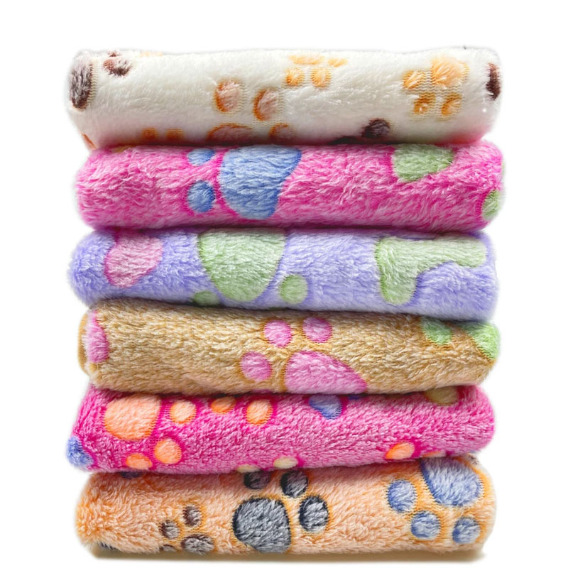 Fluffy Soft Pet Blanket Coral Fleece Dog Paw Bones Print Cute Pattern Dog Bed Warm And Breathable Cat Dog Blanket Pet Supplies