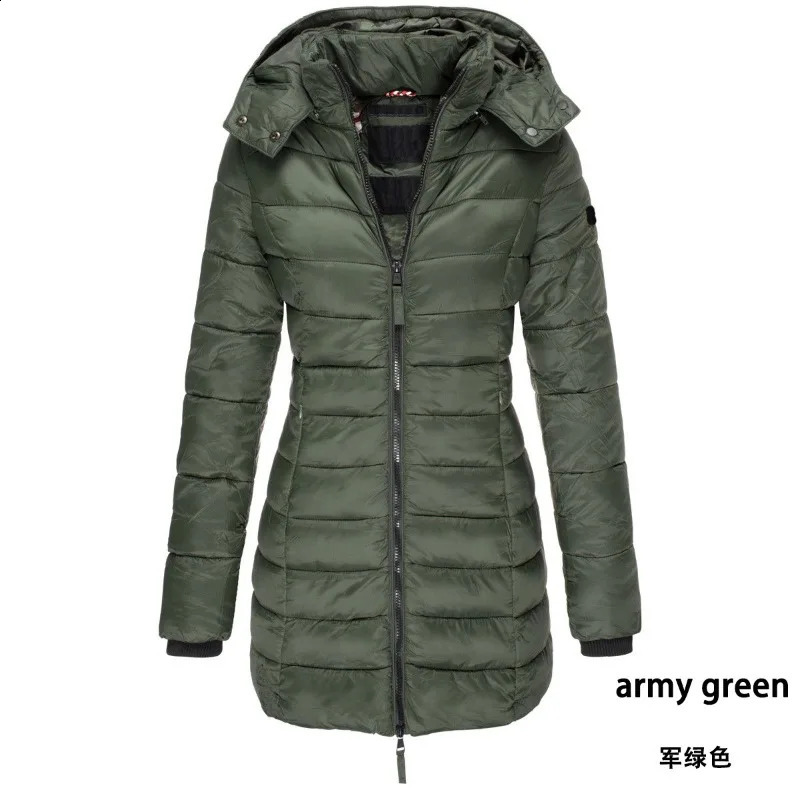 Winter Thicken Warm Women Parkas Zippers Solid Overcoat Casual Long Sleeve Padded Puffer Jacket Female Mid-length Slim Coat Top 240913