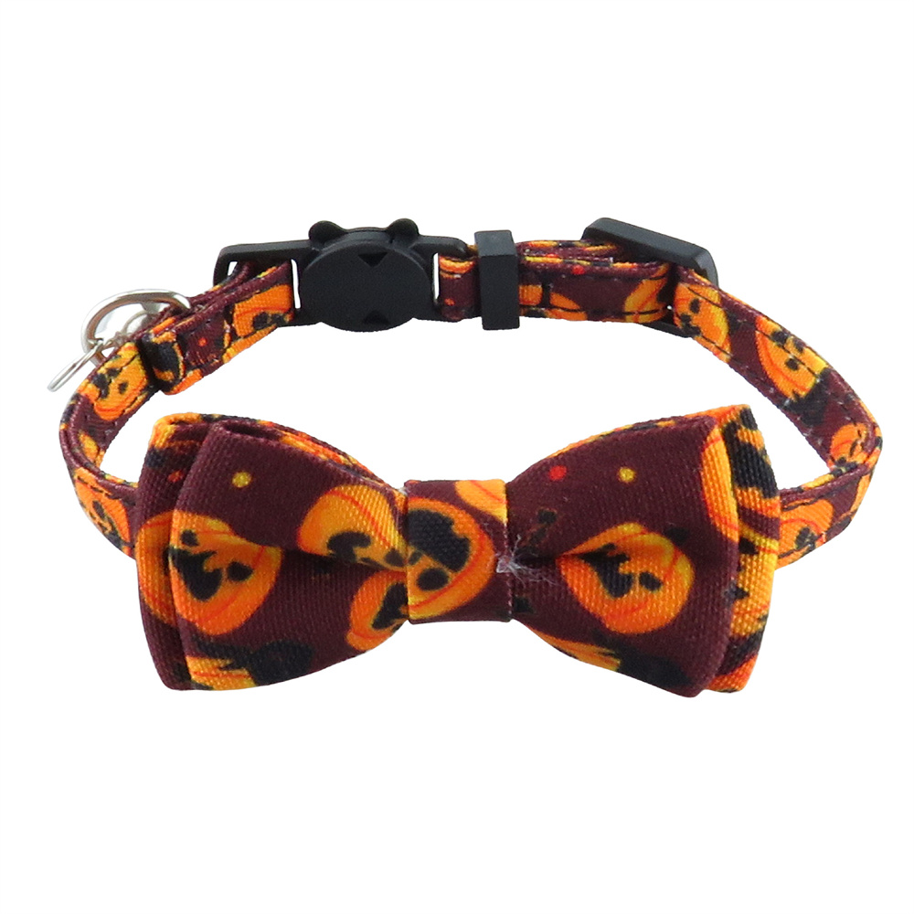 Pet Collars Halloween Pumpkin Bat Webbing Cat Collar Bow Adjustable Cat Collars with Bell for Kitten and Puppy Pet Accessories
