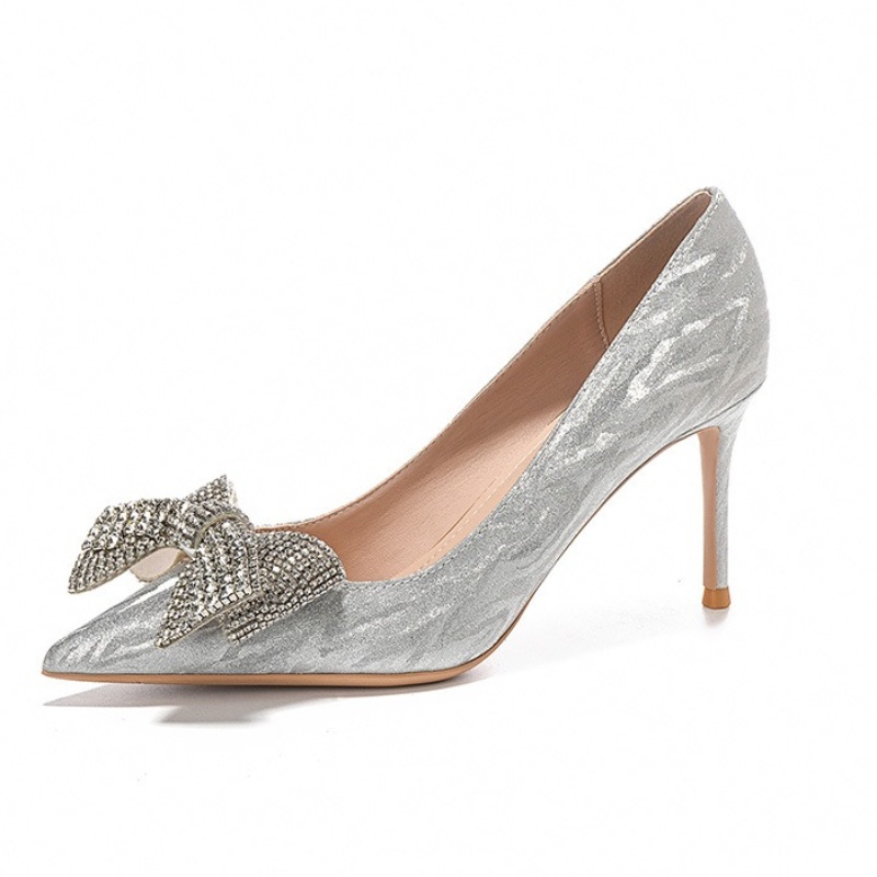 2024 New High-heeled Stiletto Pointy Diamond Bow French Fashion Sexy Single Shoe Bridesmaid Shoes