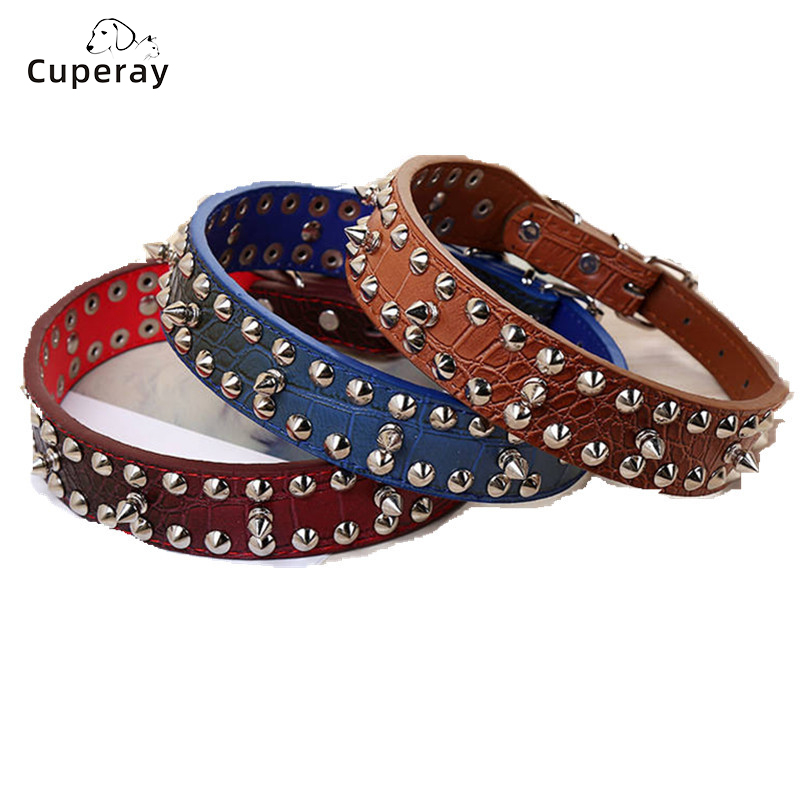 Leather Dog Collars Pet Supplies Adjustable Large Dog Rivet Collar Pet Anti-bite Neck Sleeve Suitable for Large and Medium Dogs