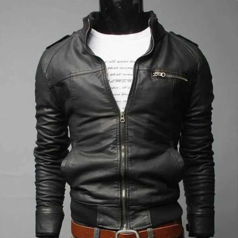 Hot Fashion Mens Cool bomber Jackets men Jacket Autumn Winter Collar Slim Fit Motorcycle Leather Jacket Coat Outwear StreetwearX240913