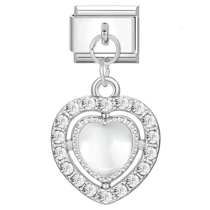 New Women's Gift heart bow with shine stone Pendant Italian Charms Links Bangle Beads Fit 9mm Stainless Steel Bracelet Making DIY For Women Fashi