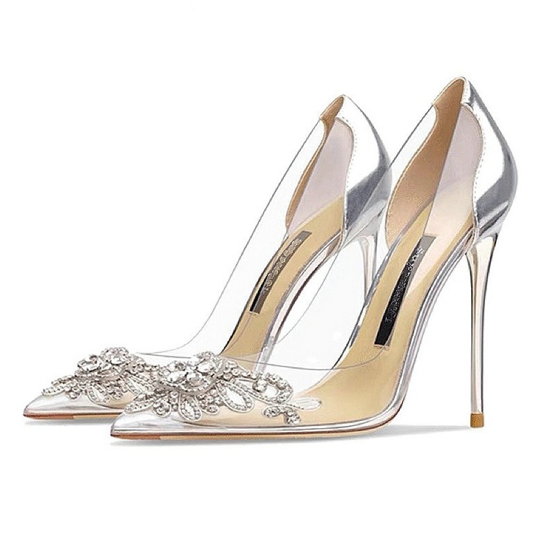 Sheepskin Leather Heels 2024 New Fairy Wind Clear Crystal High Heel Summer Bridesmaids Sexy Single Shoe Women Wedding Pumps