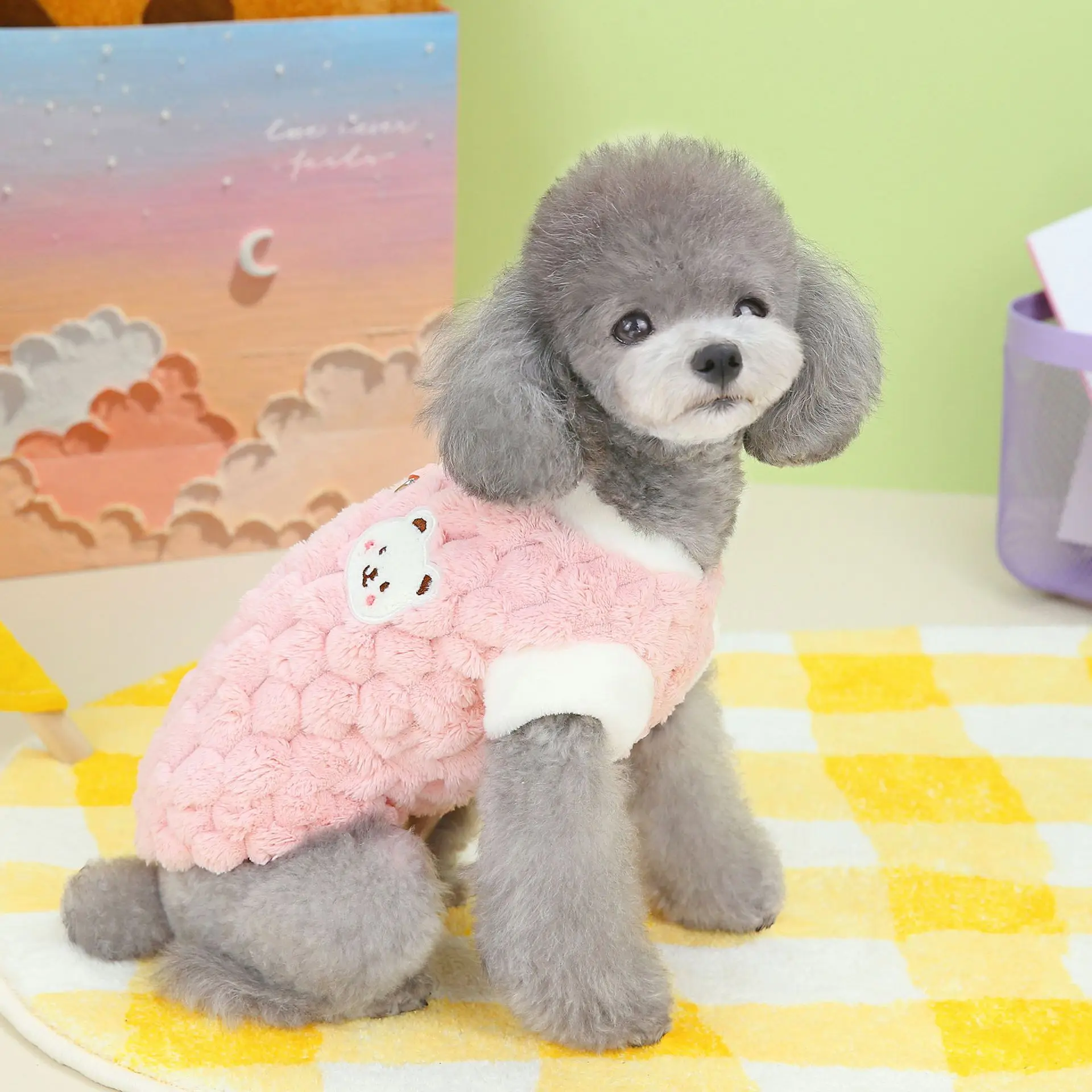 Cute Bear Print Warm Fleece Pullover Dogs Clothes Sweatshirt Outfit Clothing French Bulldog Chihuahua Yorkshire Terrier 골든리트리버