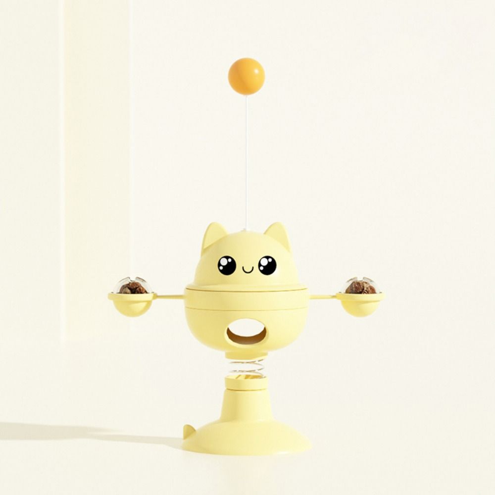 3 in 1 360 ° Rotation Pet Toys Tumblers Cartoon Suction Cup Cat Teaser Stick Plastic Cat Food Dispenser Self Happy