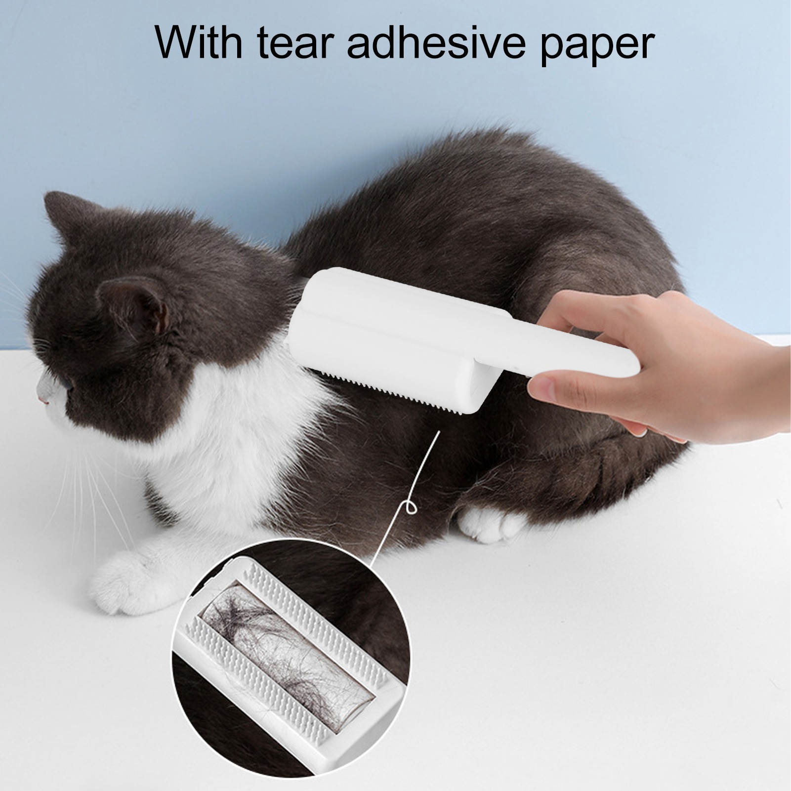 Pet Hair Remover Roller for Shedding and Grooming, Sticky Brush, Multipurpose Efficient, 3 Rows Teeth, Light Blue