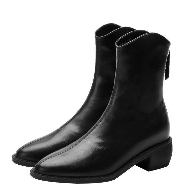 2024 Autumn And Winter New Pointed Small V Mouth Thick Heel Western Cowboy Ankle Boots Women's Slimming Elastic Boots