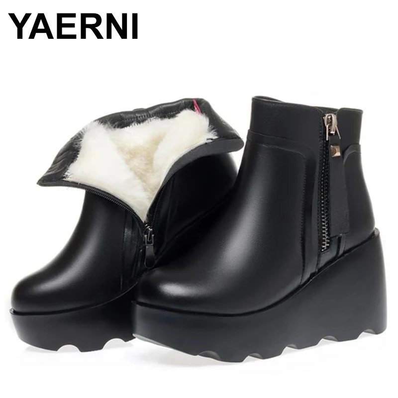 Fashion Thick Sole Platform Rivet Boots Women Height increasing Chelsea Ankle Boots Real Leather 9 cm Heels Runway Punk Boots