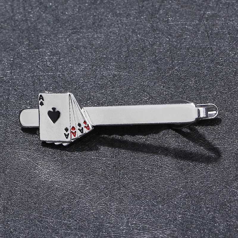 Fashion Trendy Mens Playing Card Four A Zinc Alloy Tie Clips for Groom Gentleman Business Casual Necktie Accessories GiftsX240914