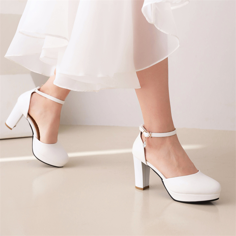 Fashion Women's High Heels Shoes Elegant D'Orsay Pumps Ankle Straps Sandals Black Pink White Office Wedding Shoes Girls Big Size