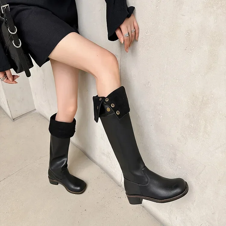 Woman Winter Over The Knee High Fashion Slip on Long Ladies Shoes Comfort PU leather Western Cowboy Boots 1fb4 Lg