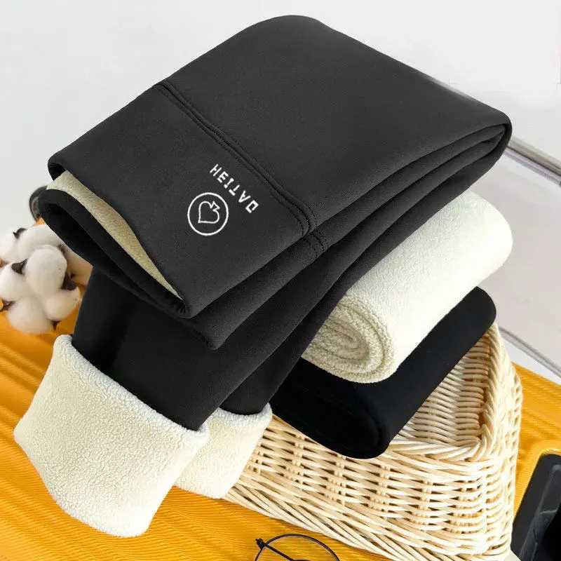 Winter Warm Pantyhose Women Lamb Cashmere Leggings High Waist Butt Lift Elastic Plush Up Tights Sexy Shark Wool Sock PantsX240914