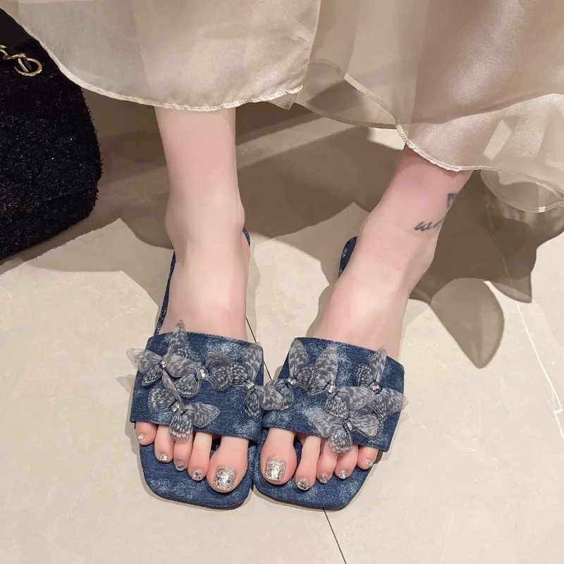 2025 new Women Flat Sandals Summer New Beach Style Blue Denim Shoes Casual Round Toes Flip ps Woman Comfortable Slippers 6fce