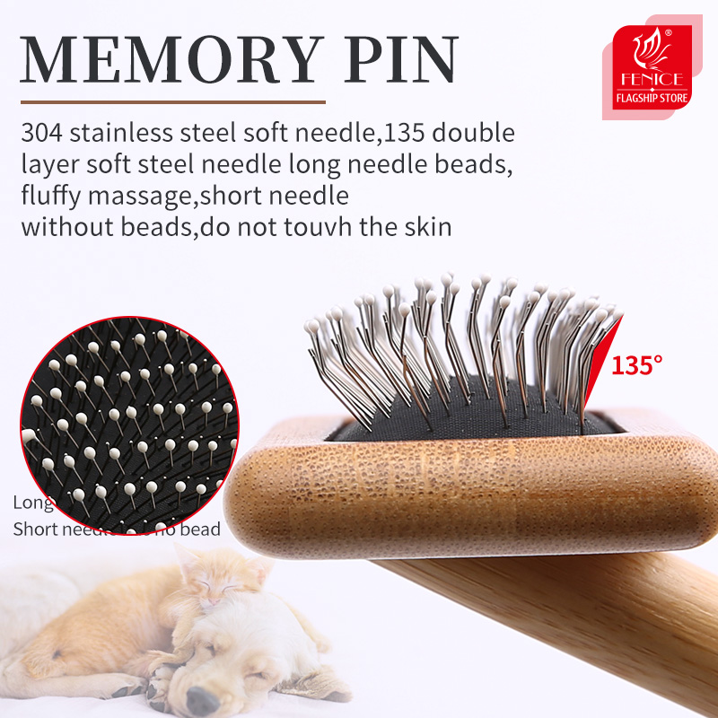Fenice Wooden Dogs and Cats Slicker Brush for Removing Mats Tangles and Loose Hair Pet Grooming Comb for Long or Short Hair Dogs